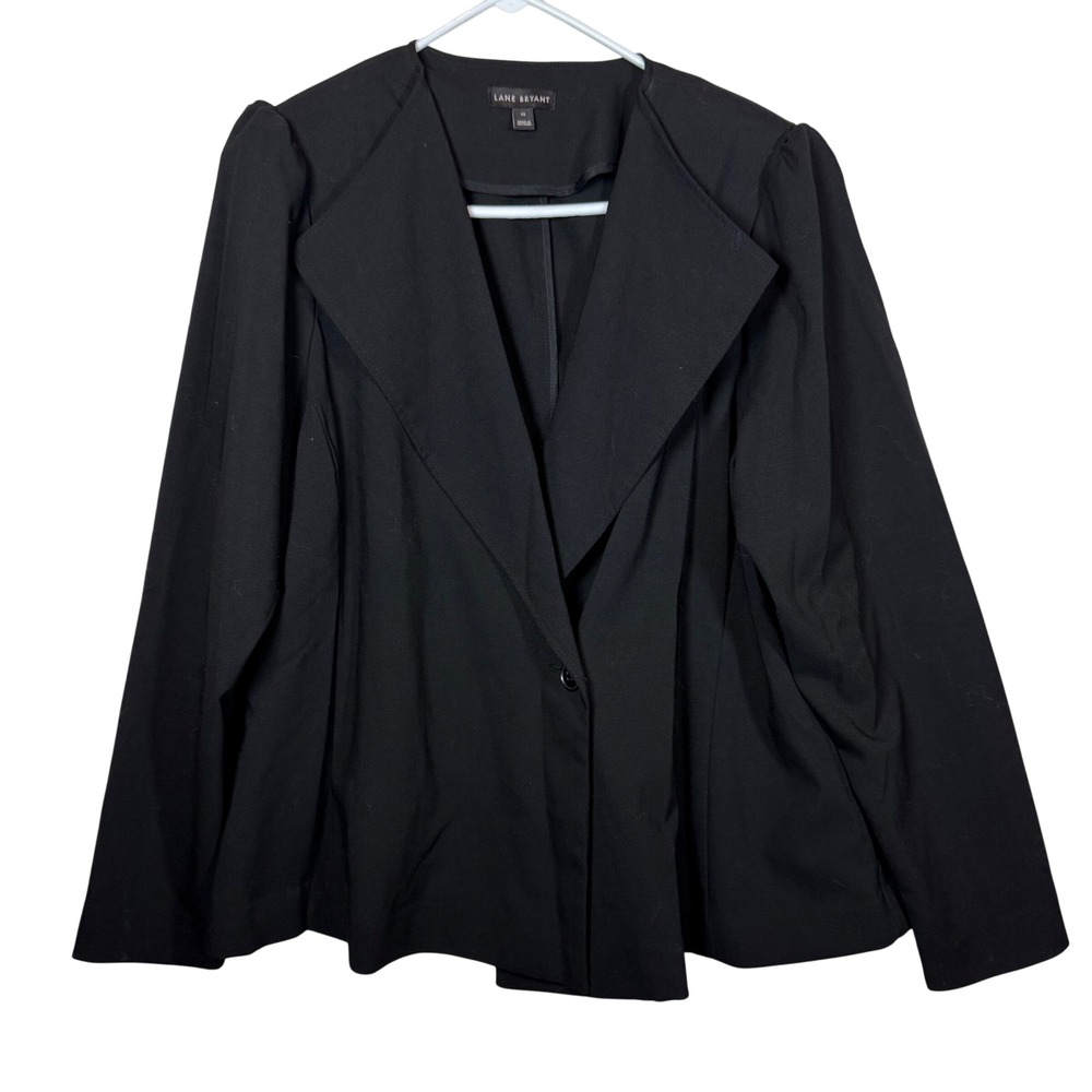 Lane Bryant Black Blazer Womens Size 14 Collarless One Button Jacket Office‎